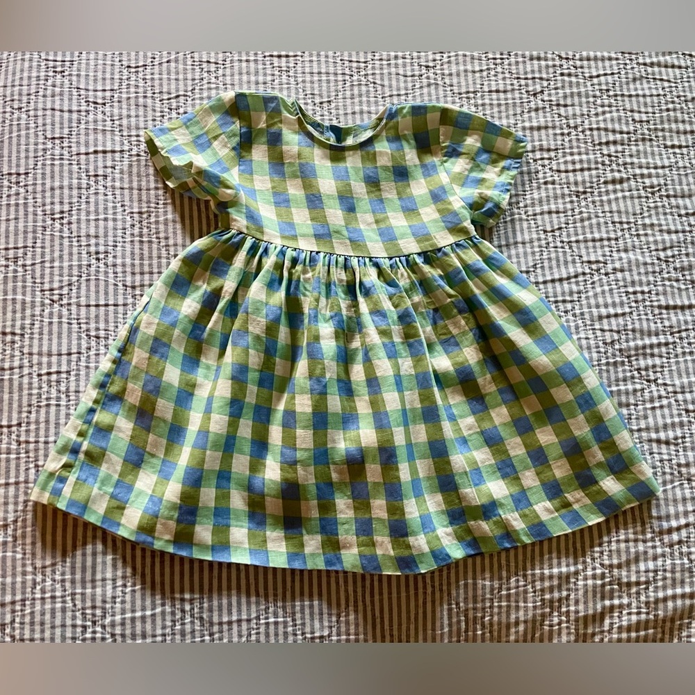 Oeuf Green and White Checked Linen Dress